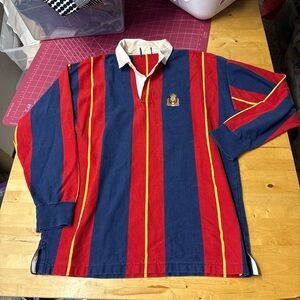 Navy Striped Shirt with Embroidered Crest
